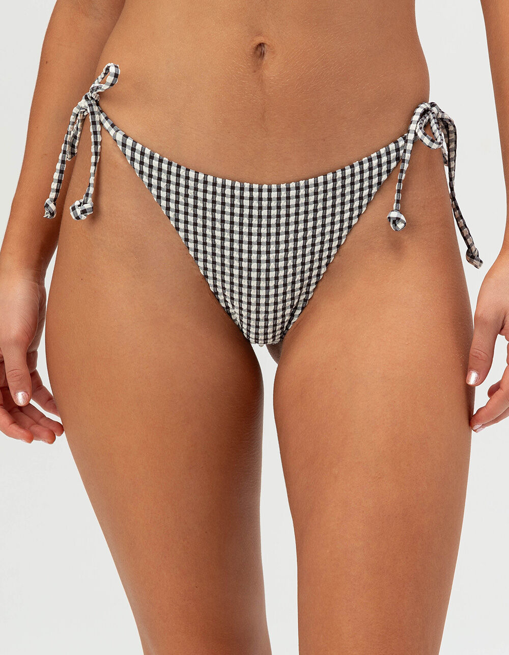 BILLABONG Wave Check Tie Side Tanga Bikini Bottoms - BLACK/WHITE