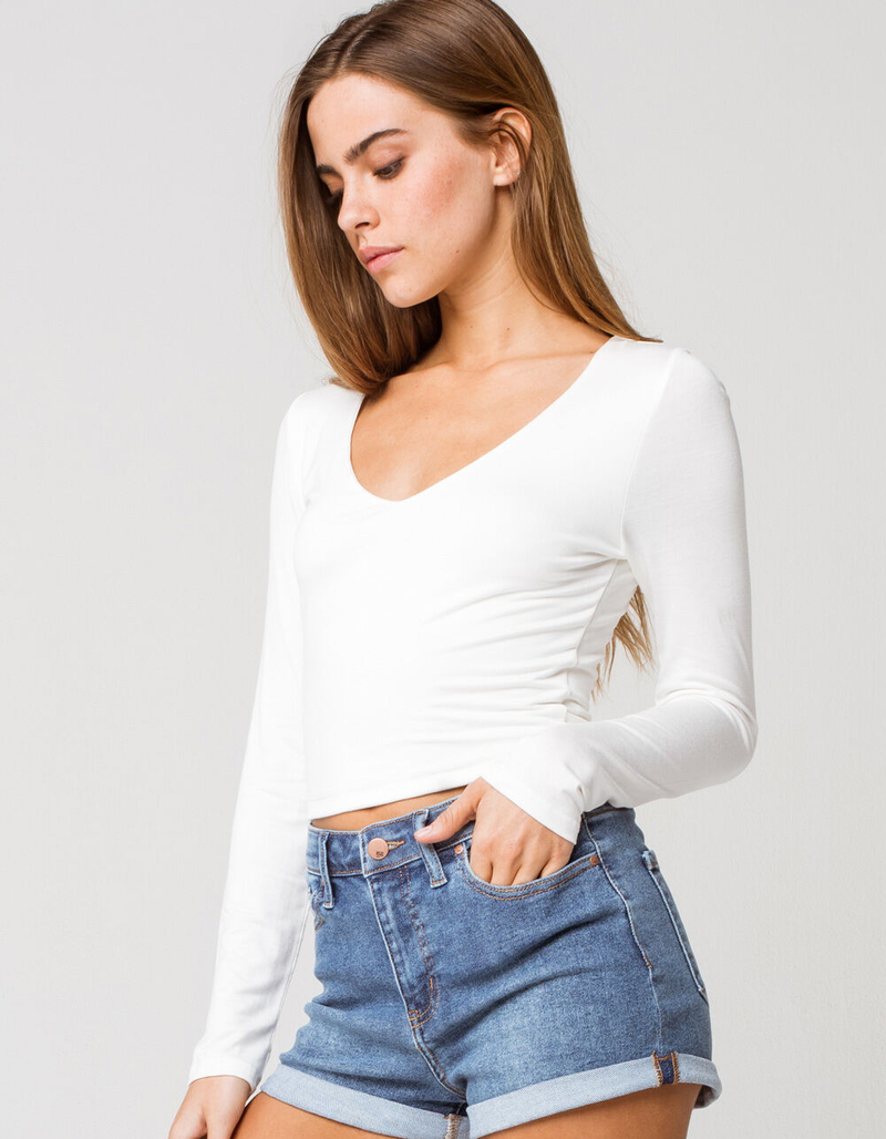 RSQ V-Neck Womens Ivory Tee image number 1