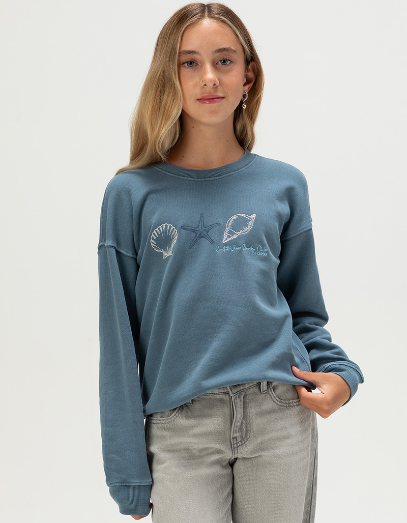 FULL TILT Embroidered Shell Girls Crewneck Boyfriend Sweatshirt image number 0