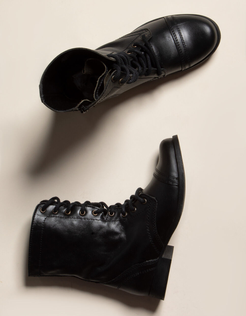 STEVE MADDEN Troopa Lace Up Womens Black Combat Boots image number 1