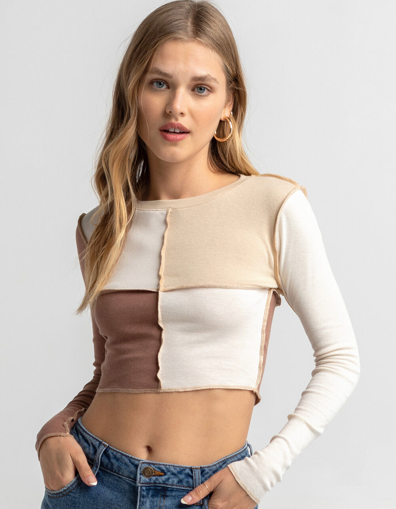 FULL TILT Exposed Seam Color Block Womens Tee image number 0