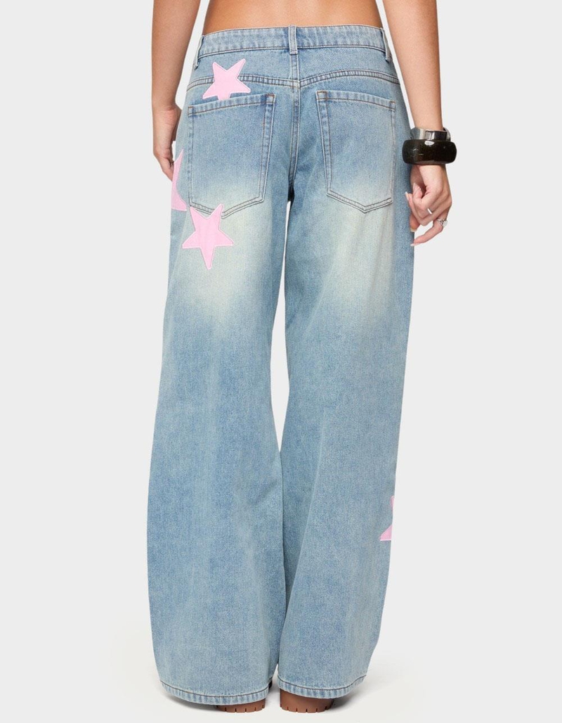EDIKTED Trish Satin Effect Stars Low Rise Jeans image number 2