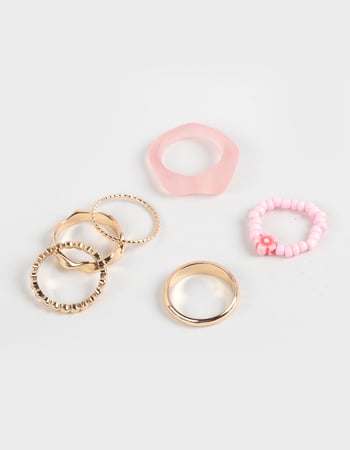 FULL TILT 6 Pack Beaded/Hawaiian Flower Rings Primary Image