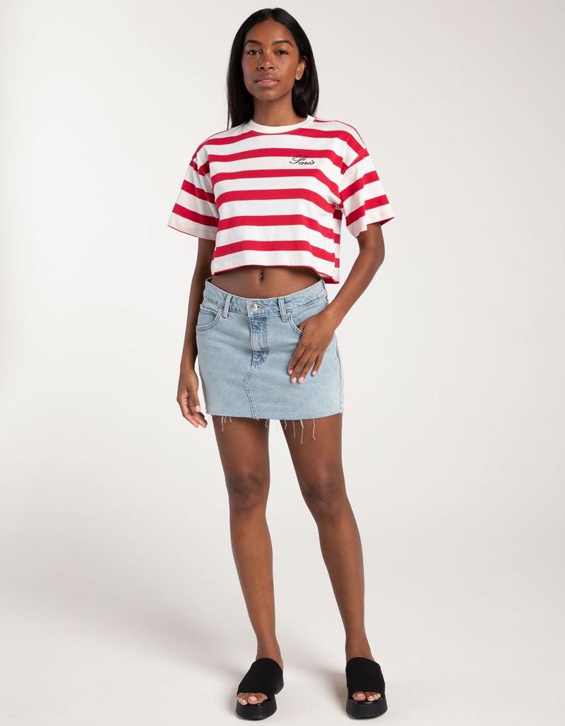 FULL TILT Stripe Paris Embroidered Womens Crop Tee image number 1