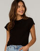 HEART & HIPS Roll Cuff Womens Black Tee image number 1