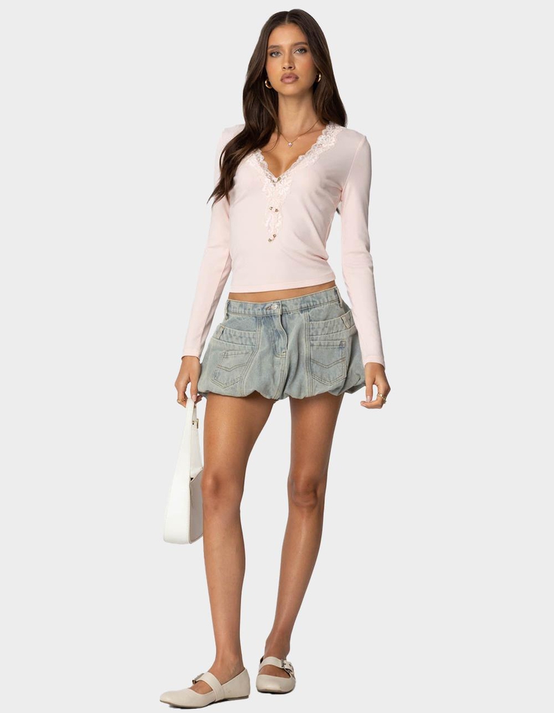 EDIKTED Madeline Lace Trim Ribbed Top image number 1