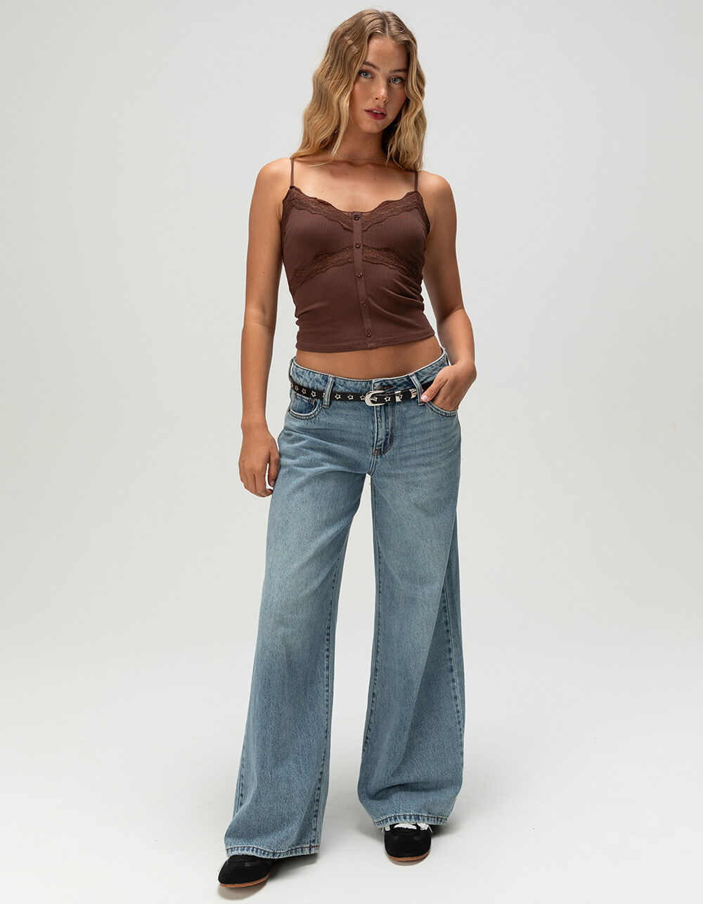 RSQ Womens Button Front Lace Trim Cami - BROWN - XXL | Tillys