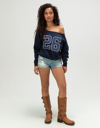 FULL TILT Womens Off The Shoulder Number Sweatshirt Alternative Image