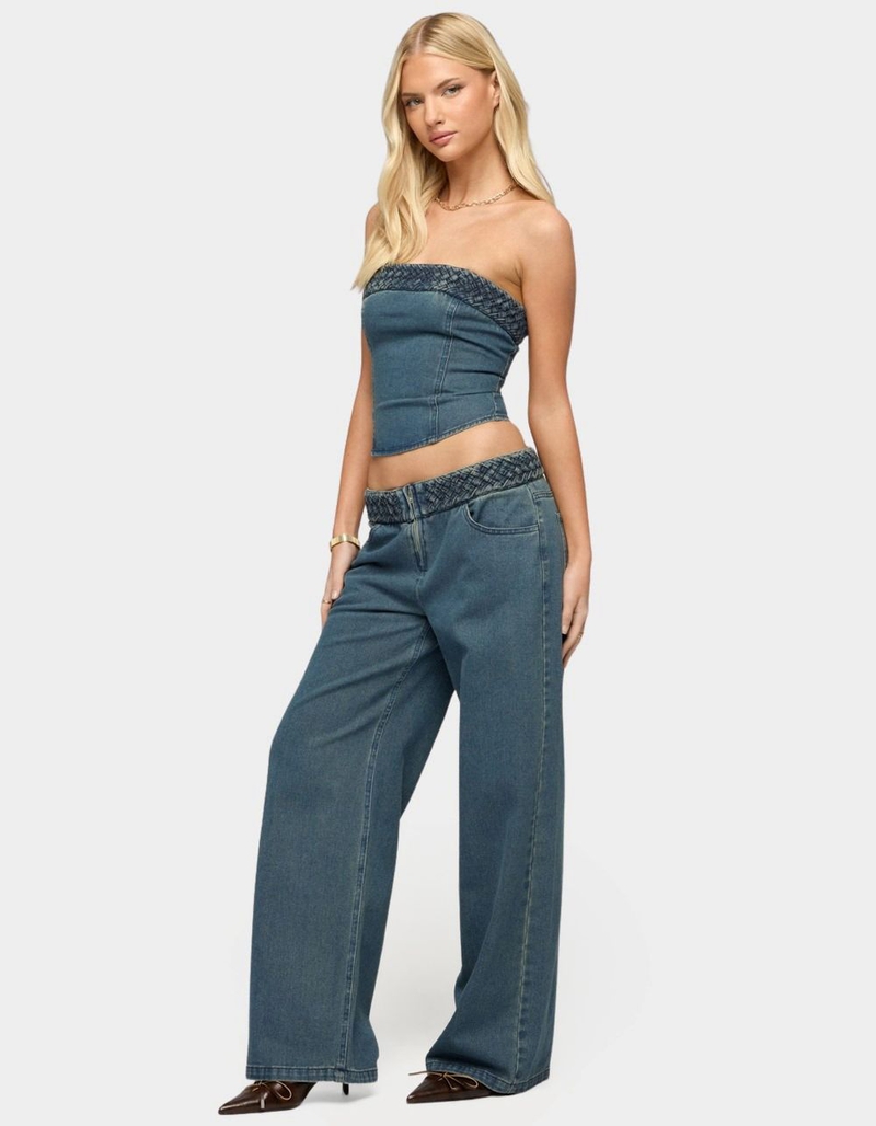 EDIKTED Braidey Strapless Denim Top image number 3
