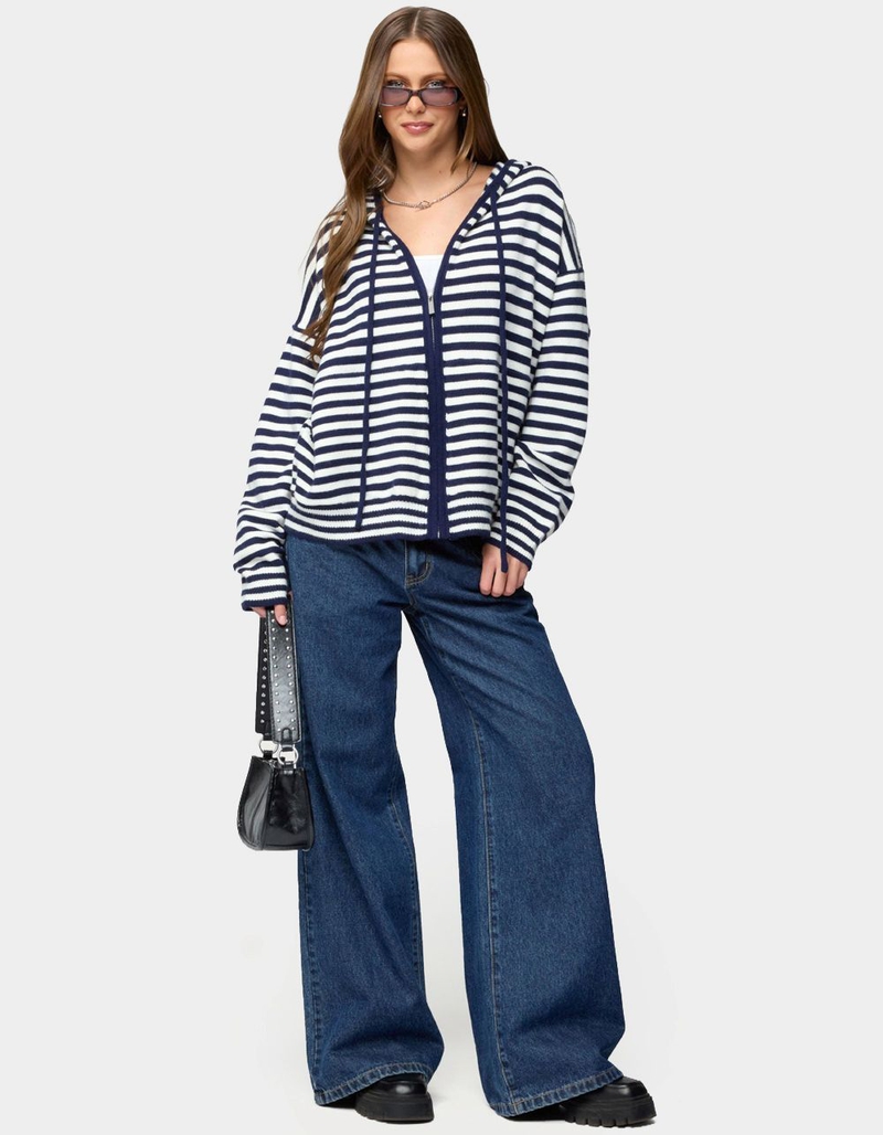 EDIKTED Safari Striped Knit Zip Up Hoodie image number 4