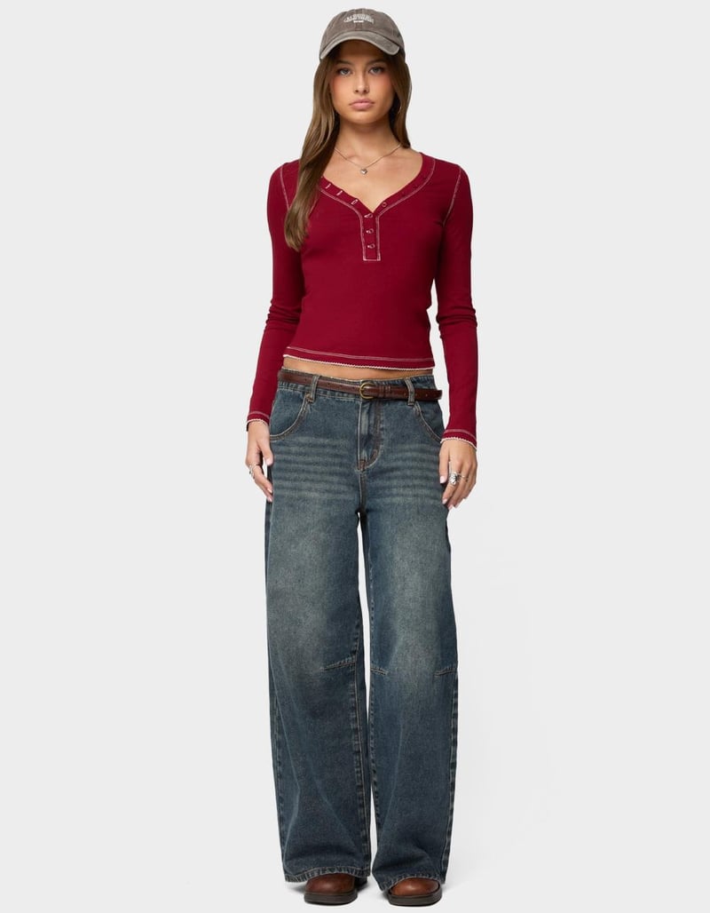 EDIKTED Yael Contrast Stitch Henley Top image number 3