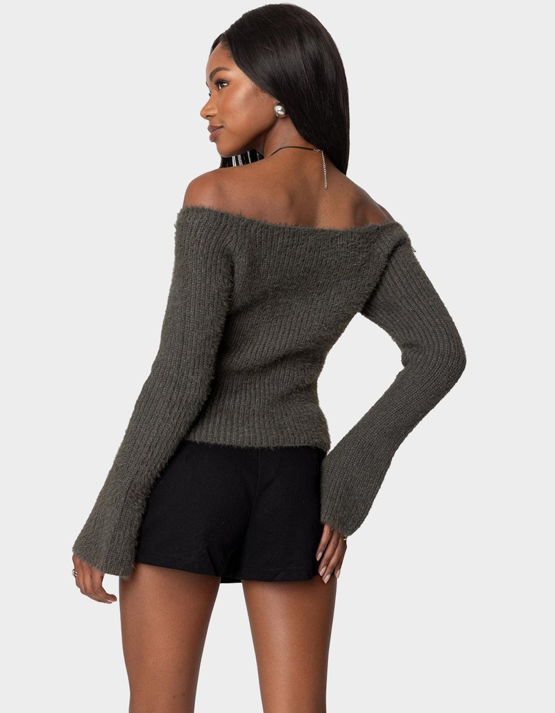 EDIKTED Keyhole Off Shoulder Ribbed Knit Top image number 3