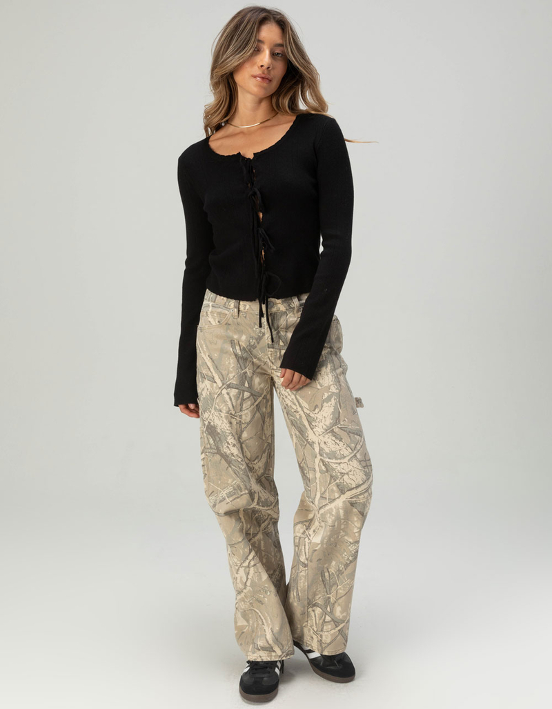 FULL TILT 3 Tie Front Womens Pointelle Cardigan image number 1