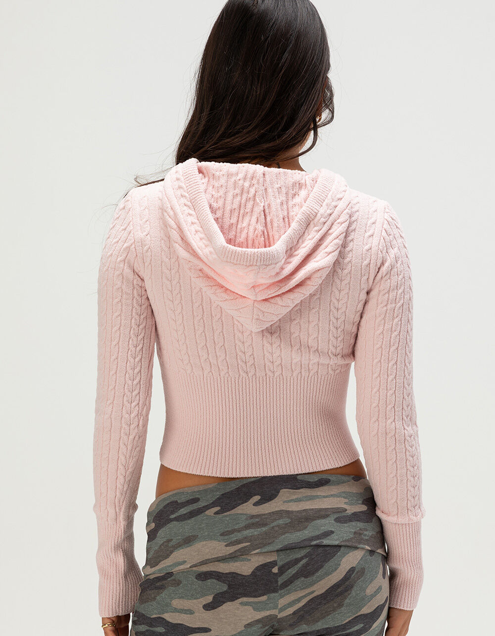 RSQ Womens Cable Knit Zip-Up Hooded Sweater - LIGHT PINK | Tillys