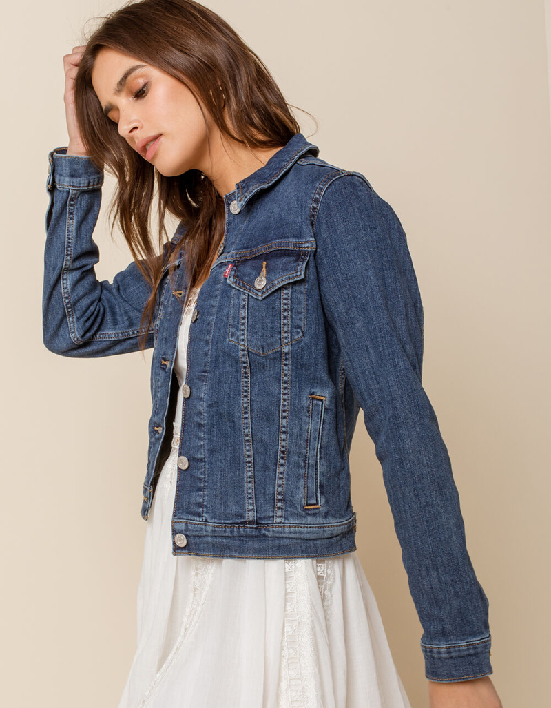 LEVI'S Original Womens Dark Wash Denim Trucker Jacket image number 1