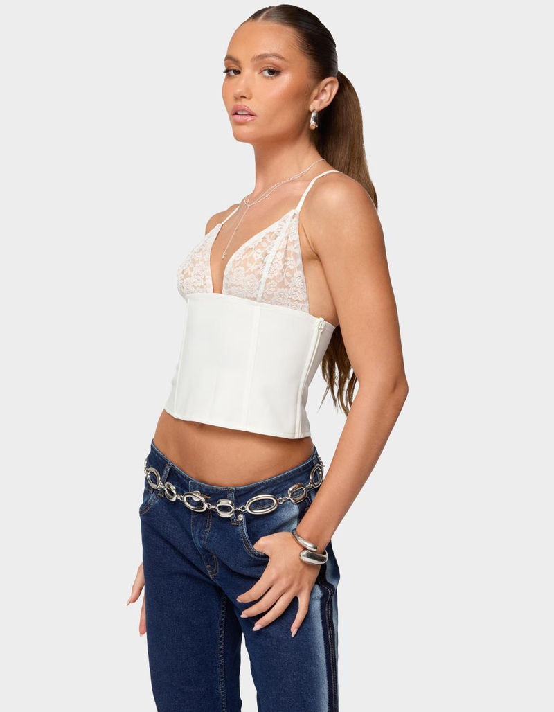EDIKTED Keesha Lacey Boned V-Neck Top image number 1