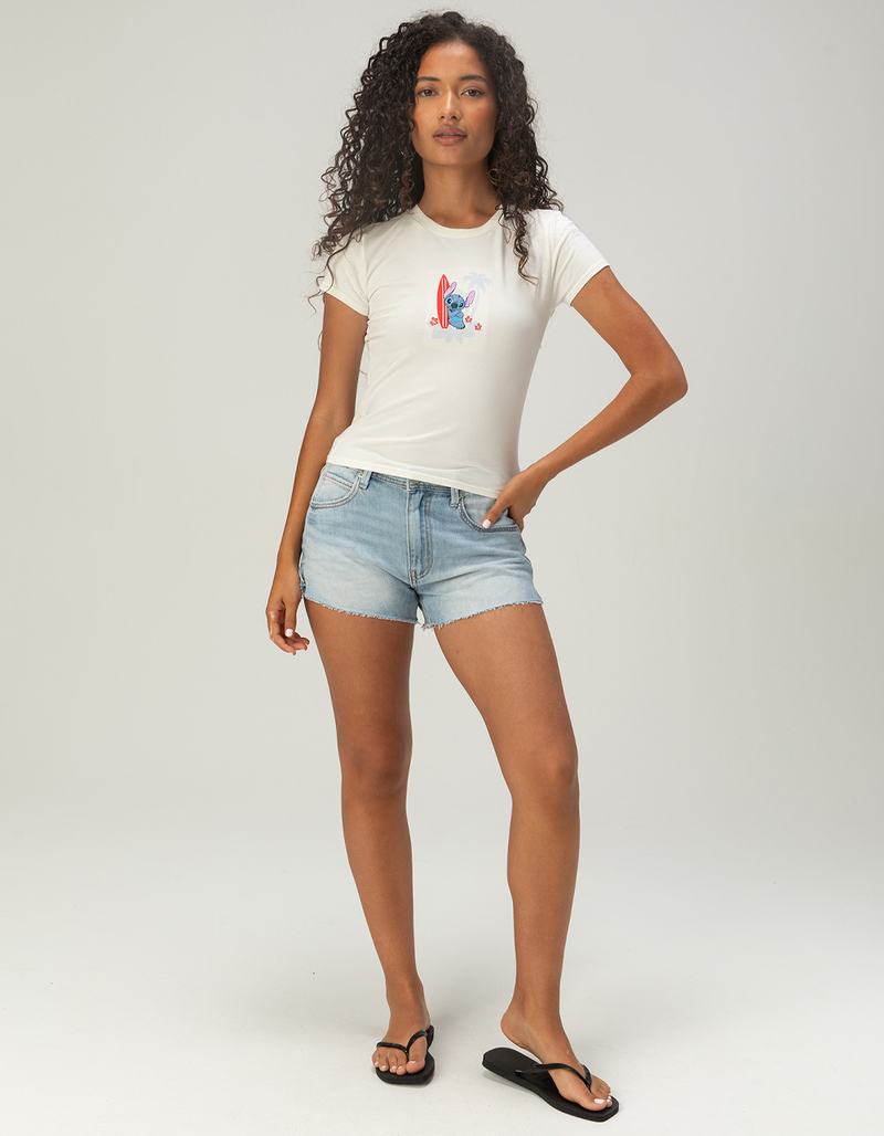 DISNEY Stitch Beach Scene Womens Embroidered Baby Tee image number 4