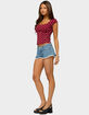 EDIKTED Roy Ruffle Lace Denim Micro Shorts image number 4