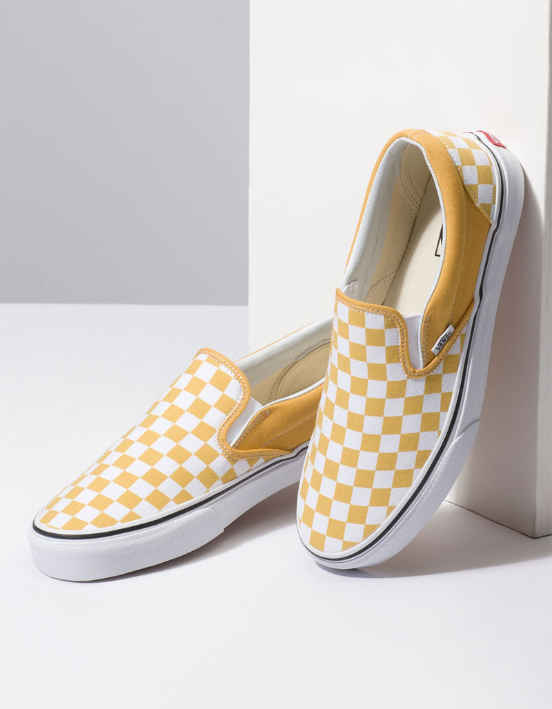 VANS Checkerboard Classic Slip-On Ochre & True White Shoes image number 3