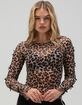 FULL TILT Leopard Bow Long Sleeve Womens Top image number 1