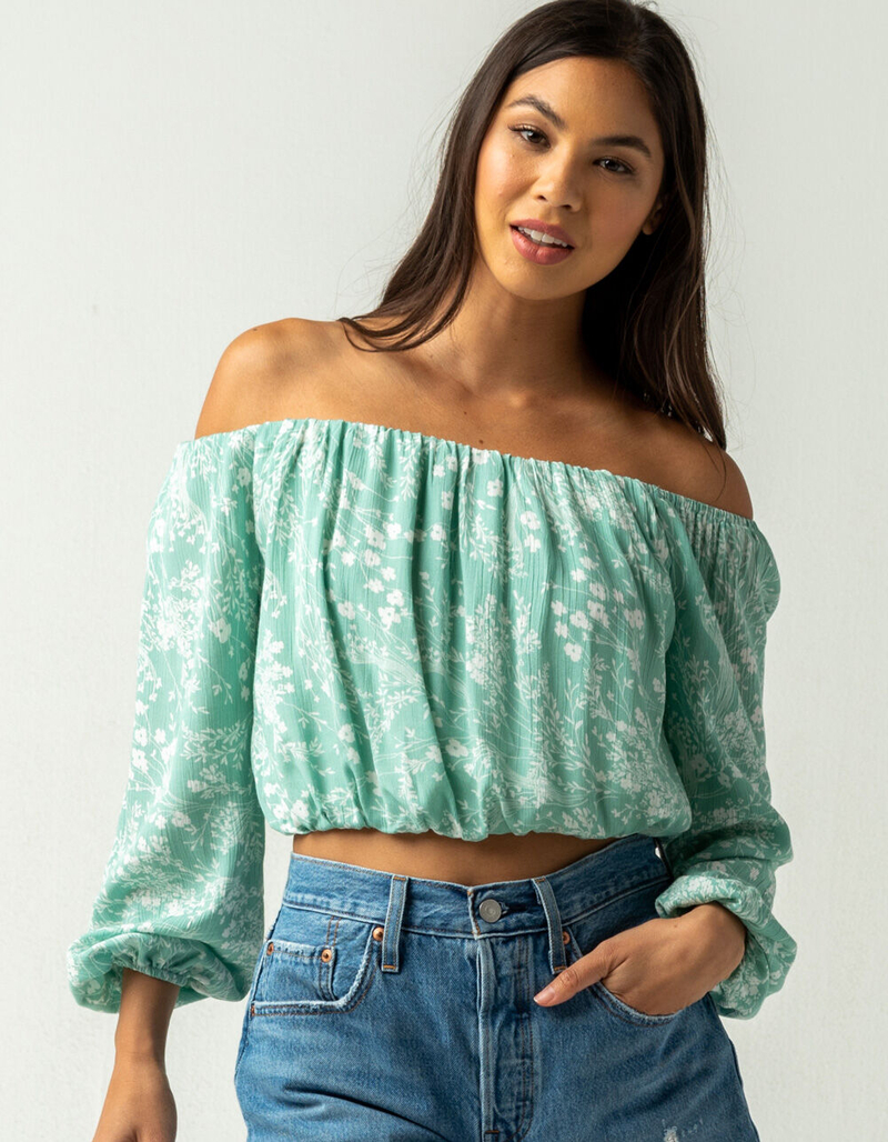 MILEY & MOLLY Off The Shoulder Floral Bubble Hem Womens Top image number 0