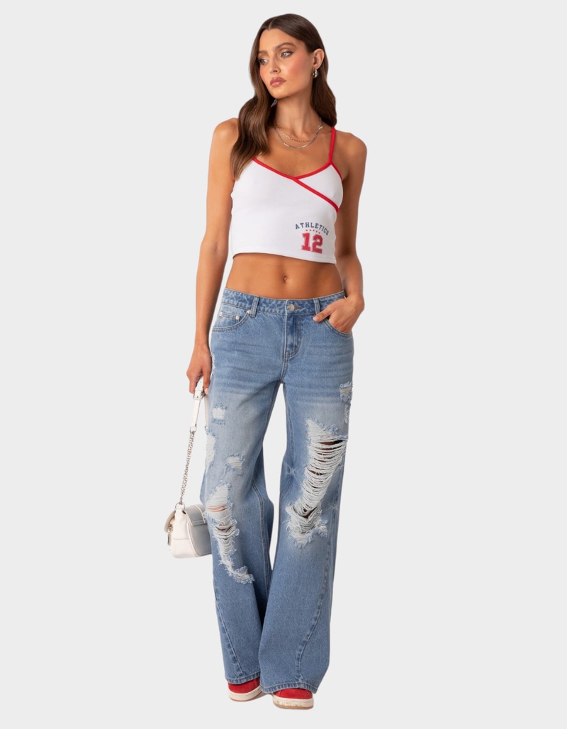 EDIKTED Low Rise Distressed Wide Leg Jeans image number 1
