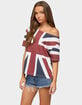 EDIKTED Union Jack Off Shoulder Tee image number 2