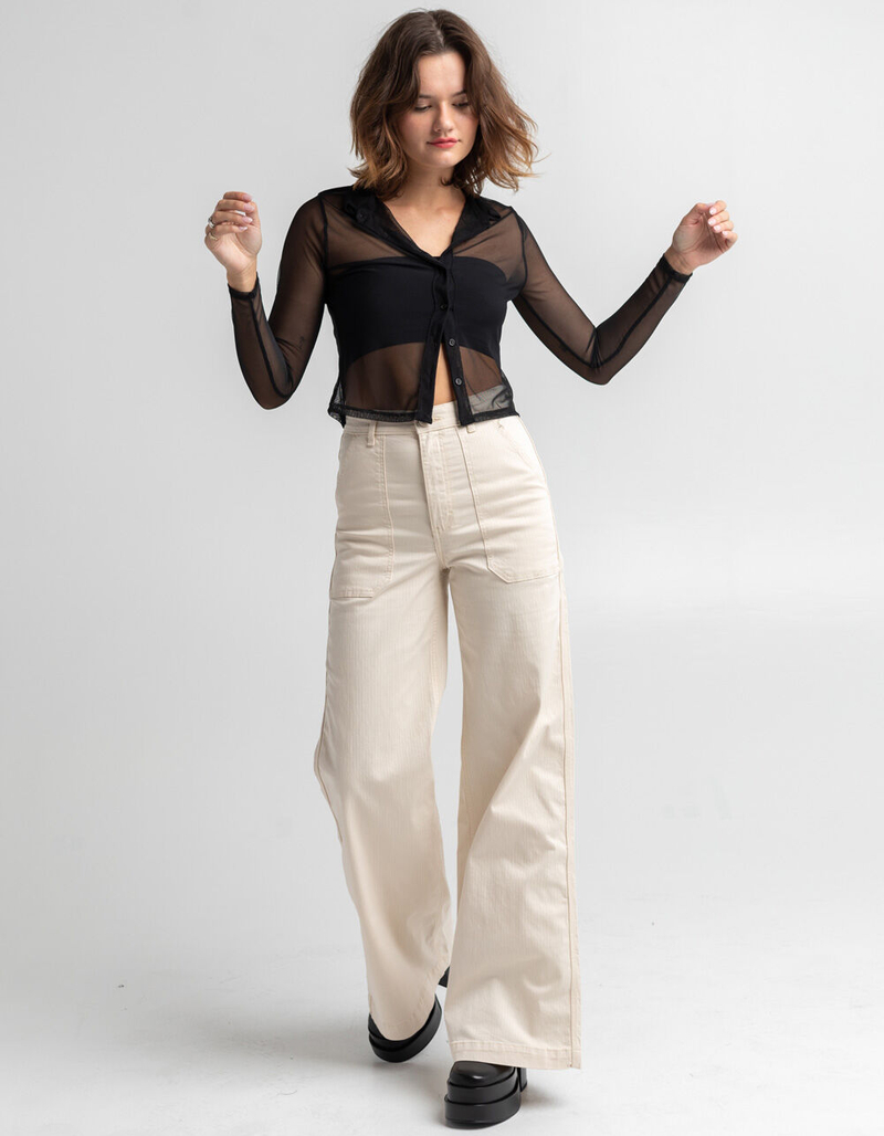 FULL TILT Button Front Mesh Womens Top image number 3