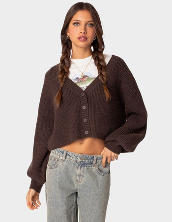 EDIKTED Sabrina Chunky Knit Cropped Cardigan Primary Image