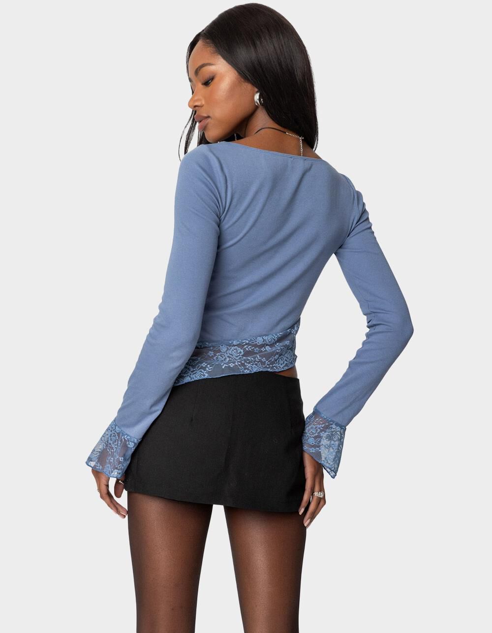 EDIKTED Lacey Asymmetric Square Neck Top - BLUE | Tillys