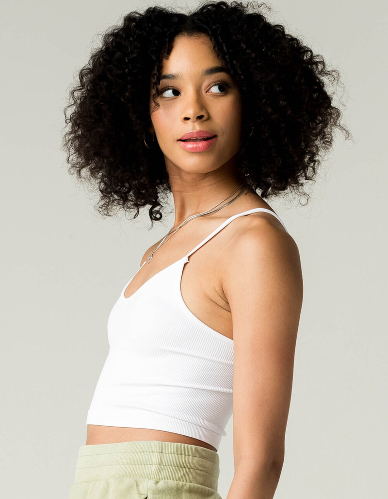 FULL TILT Seamless V Neck White Cami Bralette image number 1