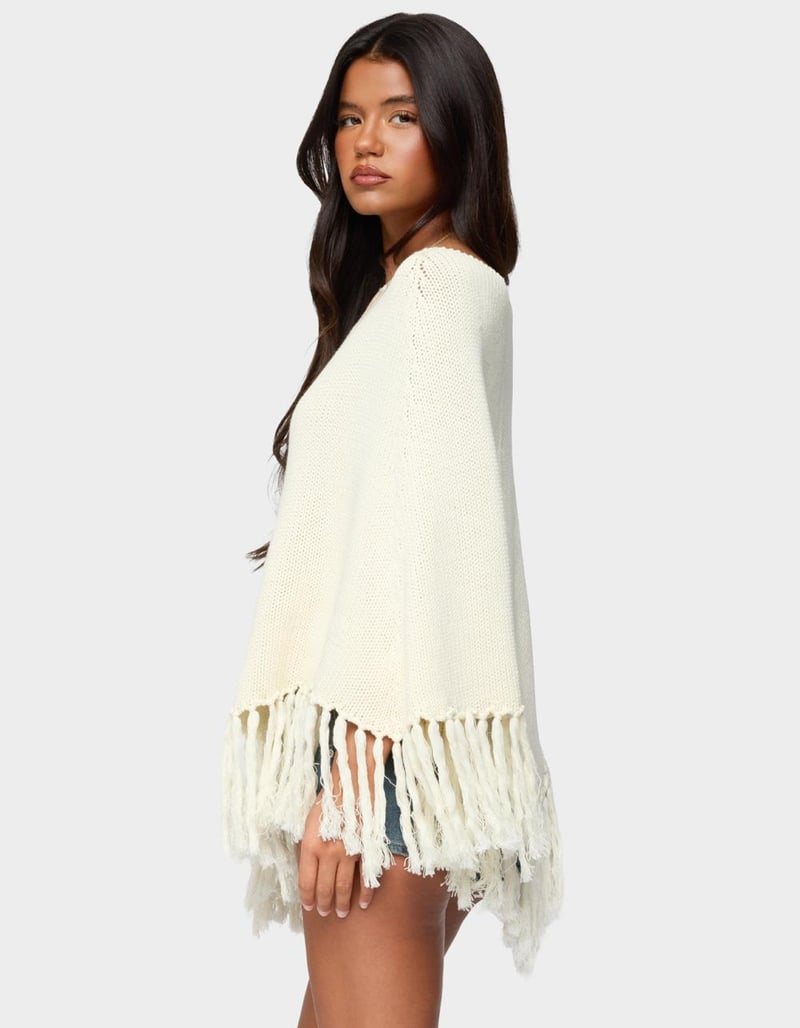 EDIKTED Kamila Fringe Knit Poncho image number 2