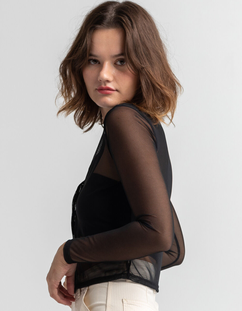 FULL TILT Button Front Mesh Womens Top image number 1