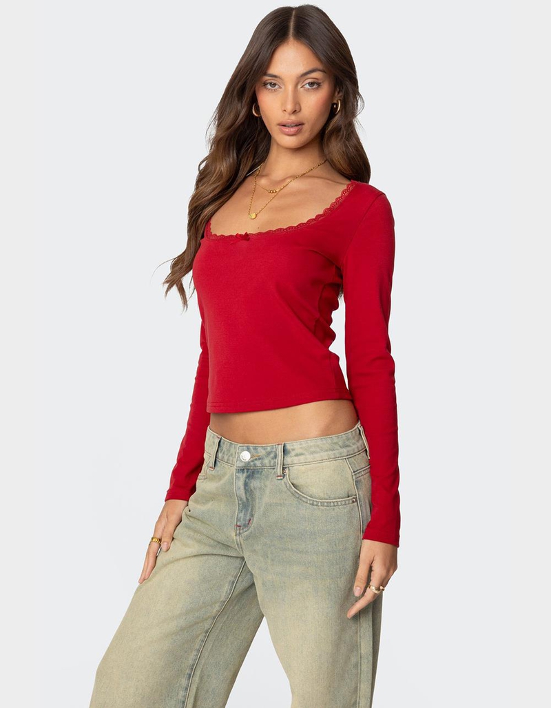 EDIKTED Mora Lace Trim Ribbed Tee image number 3