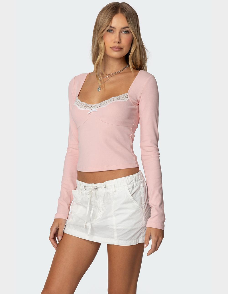 EDIKTED Morgyn Lace Trim Ribbed Top image number 2