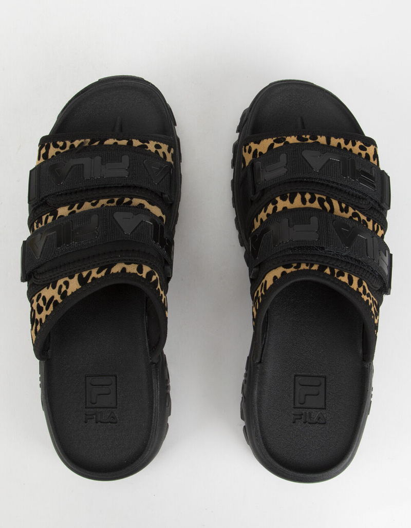 FILA Outdoor Animal Print Womens Black Slide Sandals image number 4