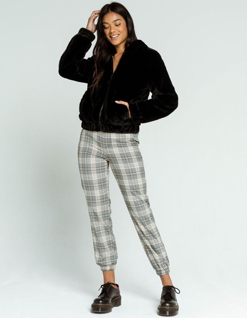 FULL TILT Fur Hooded Womens Black Bomber Jacket image number 3