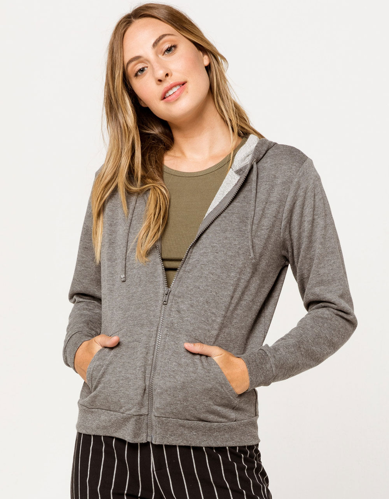 FULL TILT Zip Up Charcoal Womens Hoodie image number 0