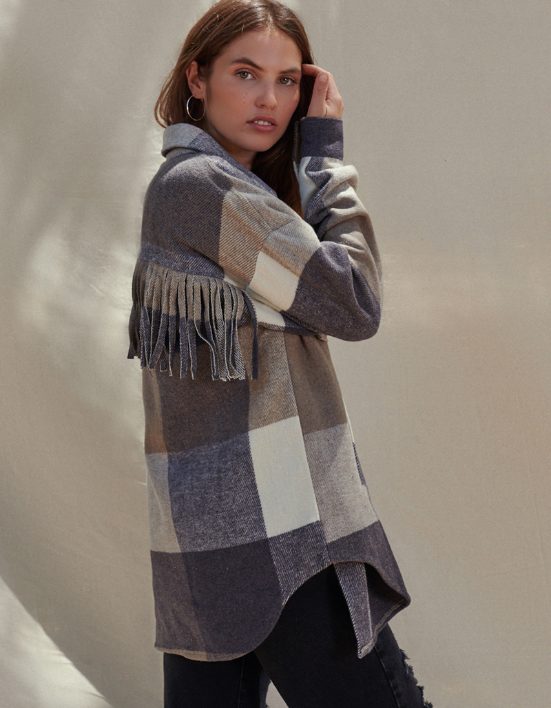 WEST OF MELROSE Womens Plaid Fringe Jacket image number 2