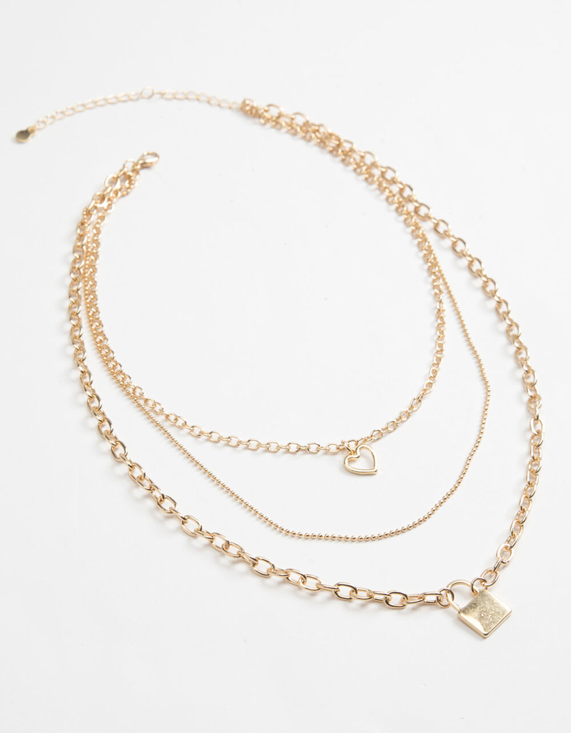 FULL TILT Layered Heart & Lock Necklace image number 0