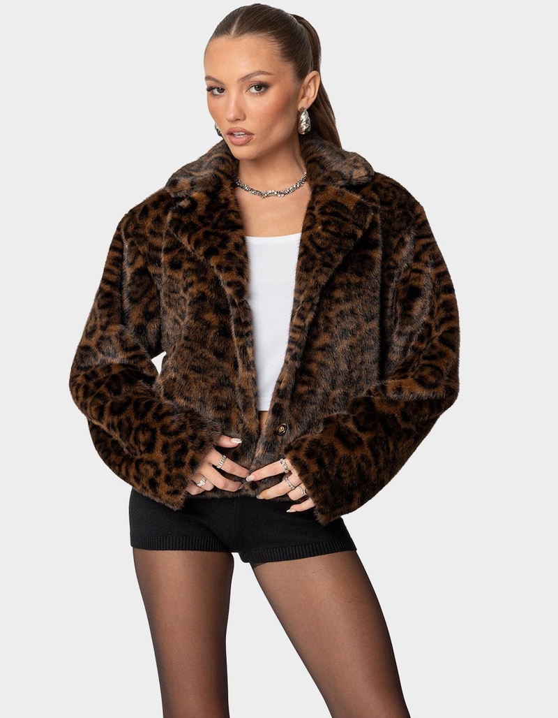 EDIKTED Lady Leopard Faux Fur Jacket image number 0