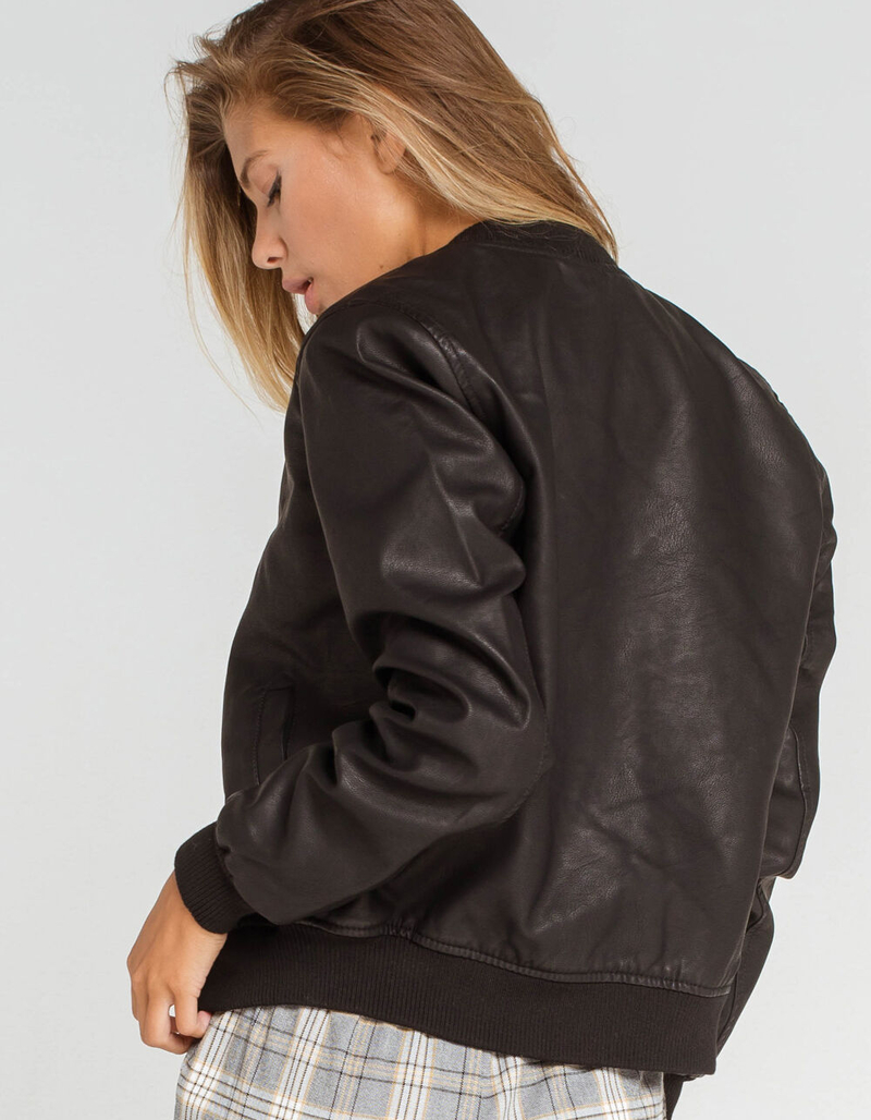 CI SONO Quilt Lined Faux Leather Womens Bomber Jacket image number 2
