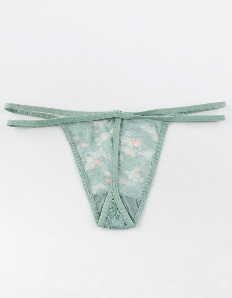 FULL TILT Strappy Printed Sage Lace Thong image number 1