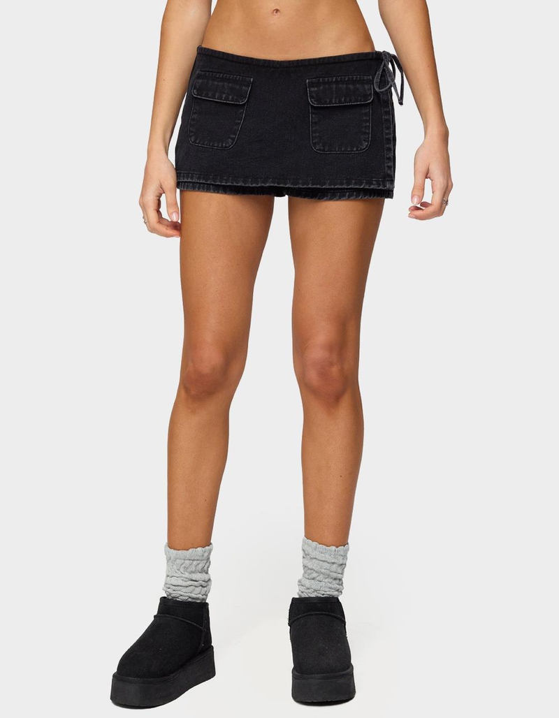 EDIKTED Giselle Wrap Denim Mini Skort image number 0