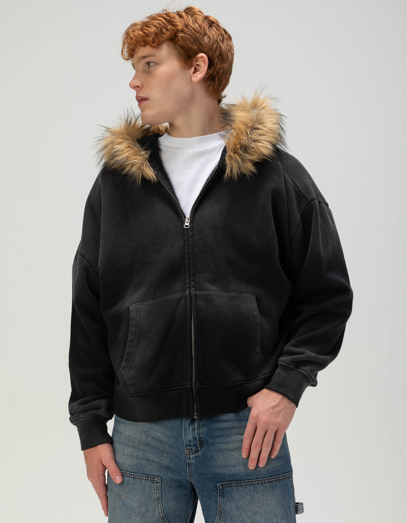 RSQ Mens Faux Fur Trim Oversized Zip-Up Hoodie image number 0