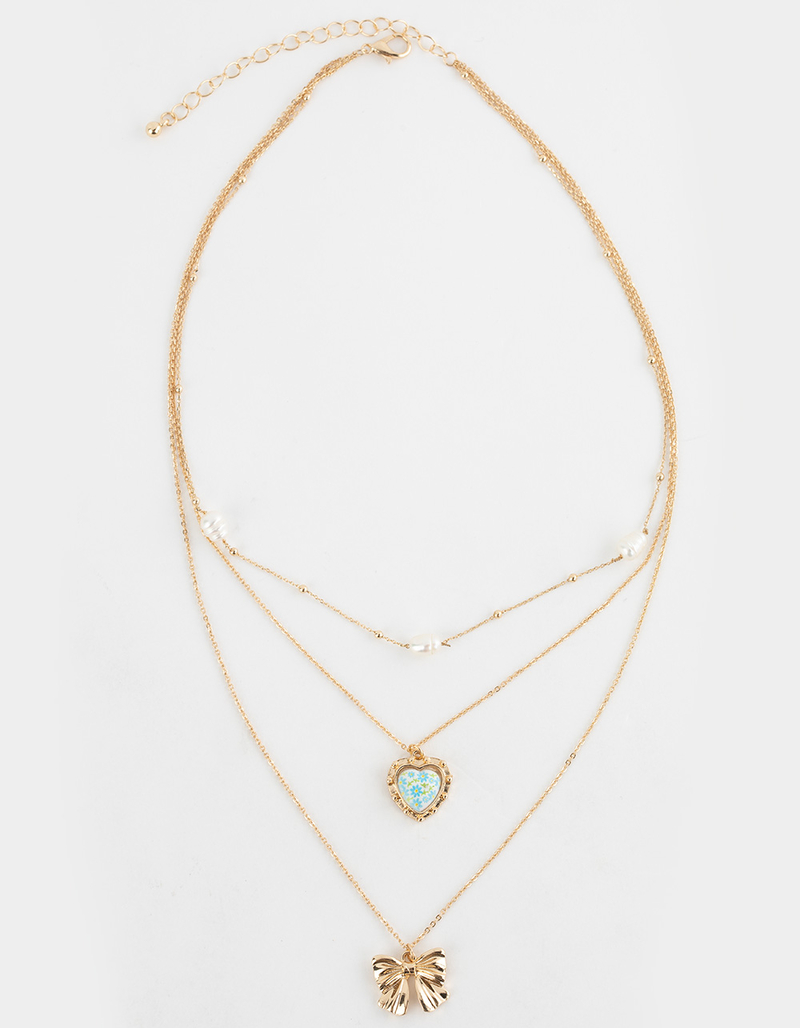 FULL TILT Layered Bow/Heart Charm Necklace image number 0