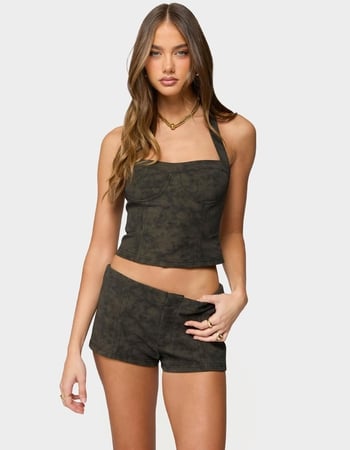 EDIKTED Taia Distressed Faux Leather Corset Primary Image