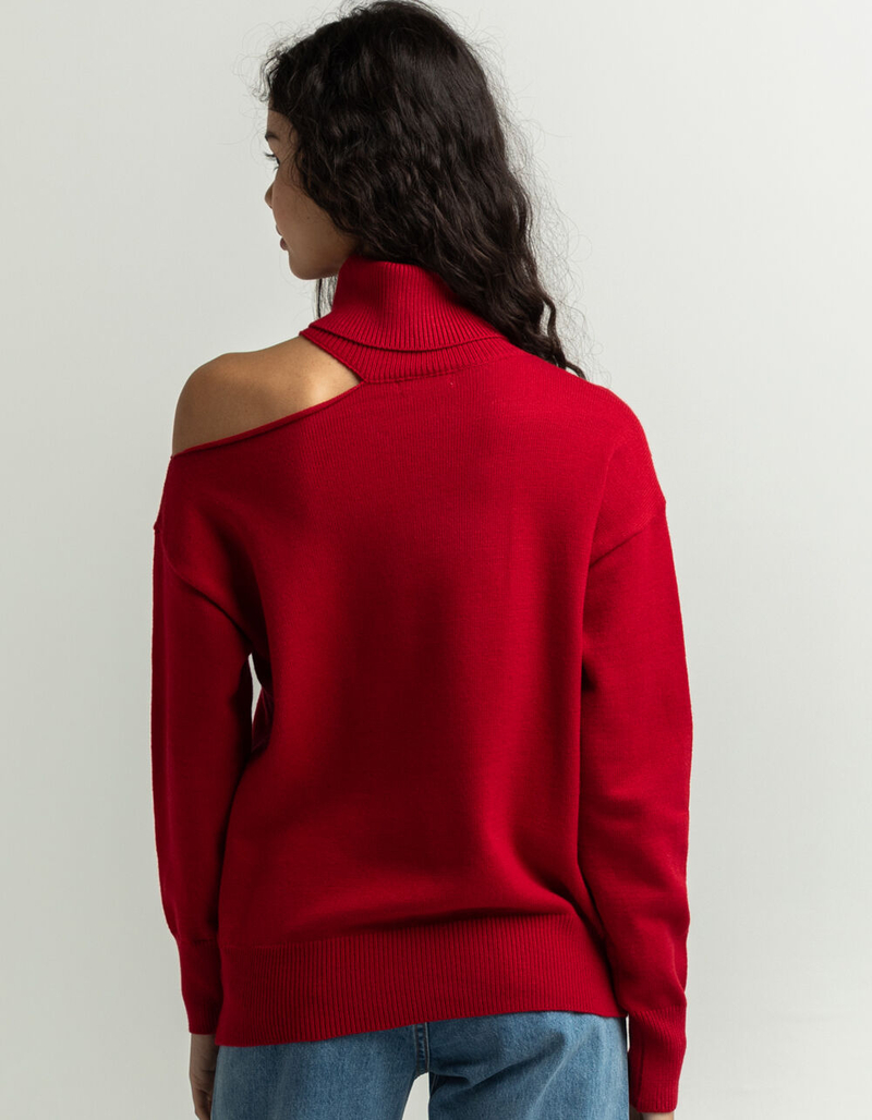 LUSH Cut Out Shoulder Womens Turtleneck Sweater image number 2