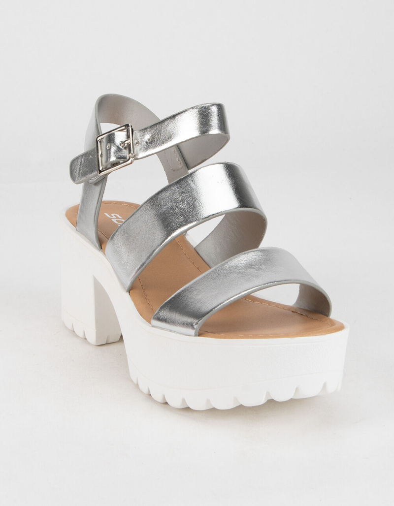 SODA Lug Sole Ankle Strap Womens Silver Platform Sandals image number 0
