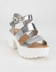 SODA Lug Sole Ankle Strap Womens Silver Platform Sandals image number 1